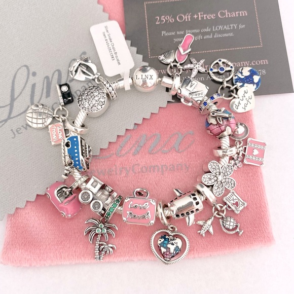 Linx Snake Chain Bracelet with Travel Themed Charms
